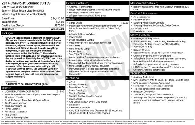 2014 Chevrolet Equinox LS 2014 Chevrolet Equinox LS