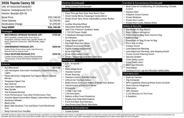 Used 2026 Toyota Camry SE For Sale in Muscle Shoals, AL