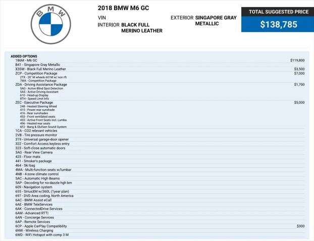 2018 BMW M6 Standard