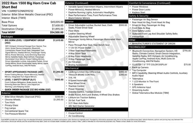 2022 Ram 1500 Big Horn Crew Cab 4x2 57 Box
