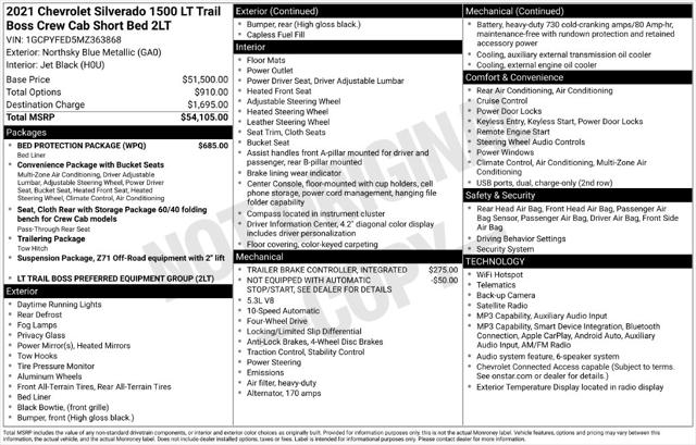 Used 2021 Chevrolet Silverado 1500 4WD Crew Cab Short Bed LT Trail Boss For Sale in Muscle Shoals, AL