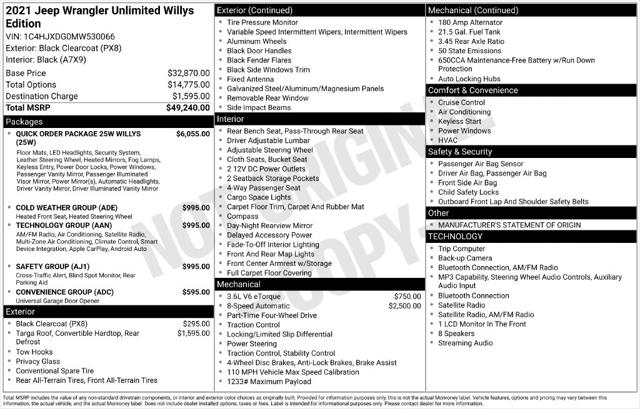 Used 2021 Jeep Wrangler Unlimited Willys 4x4 For Sale in Muscle Shoals, AL