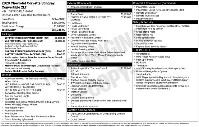 2020 Chevrolet Corvette Stingray RWD Convertible 2LT