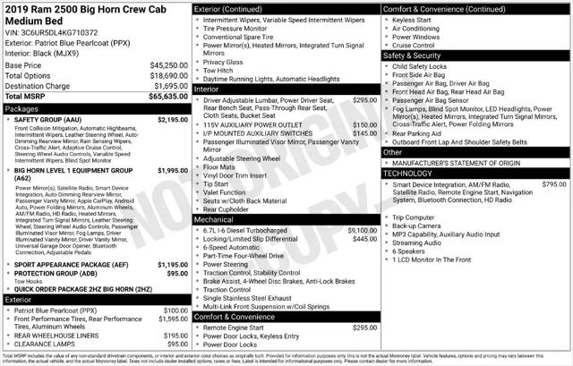 2019 Ram 2500 Big Horn Crew Cab 4x4 64 Box