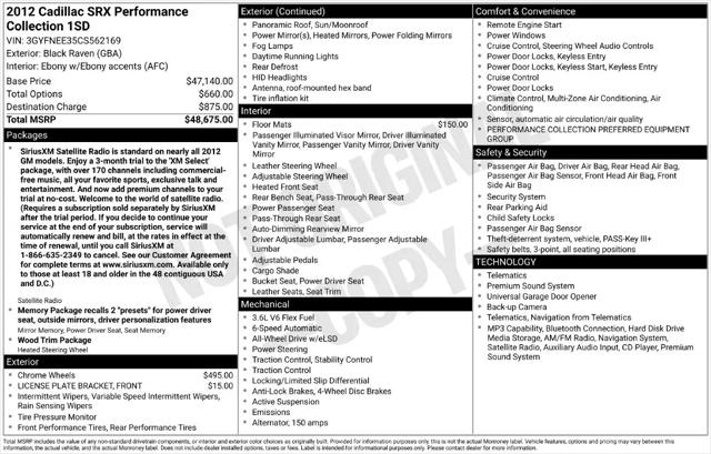 2012 Cadillac SRX Performance Collection