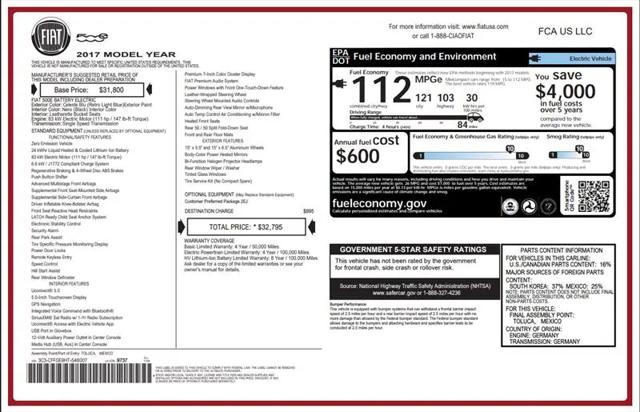 2017 Fiat 500e Battery Electric