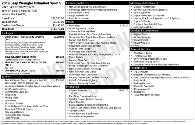 2019 Jeep Wrangler Unlimited Sport S 4x4 2019 Jeep Wrangler Unlimited Sport S 4x4