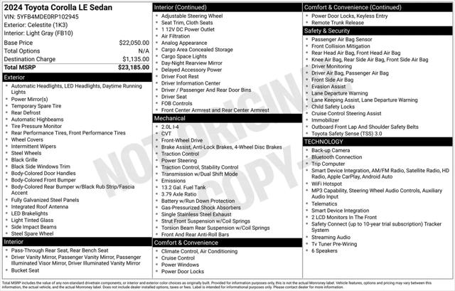 2024 Toyota Corolla LE for sale in Jacksonville, FL