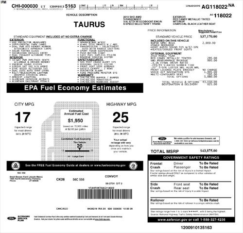 2010 Ford Taurus SHO for sale near Freemont, OH