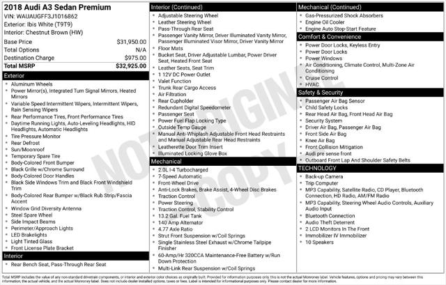 Used 2018 Audi A3 2.0T Premium For Sale in Muscle Shoals, AL