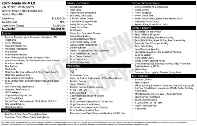2025 Honda HR-V 2WD LX 2025 Honda HR-V 2WD LX