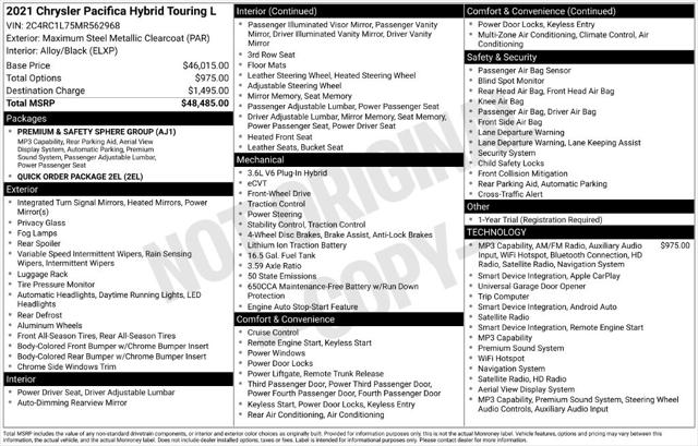 2021 Chrysler Pacifica Hybrid Touring L 2021 Chrysler Pacifica Hybrid Touring L