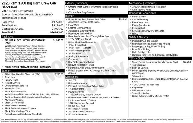 2023 Ram 1500 Big Horn Crew Cab 4x4 57 Box
