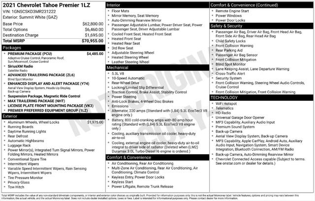 Used 2021 Chevrolet Tahoe 2WD Premier For Sale in Muscle Shoals, AL