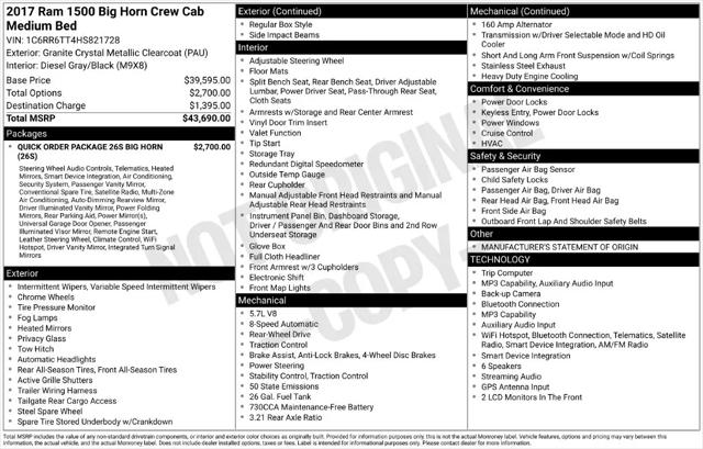 2017 Ram 1500 Big Horn Crew Cab 4x2 64 Box