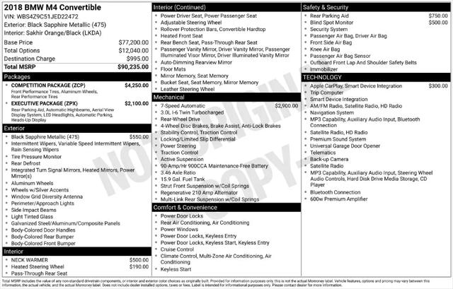 2018 BMW M4 Standard for sale in Somerset, MA
