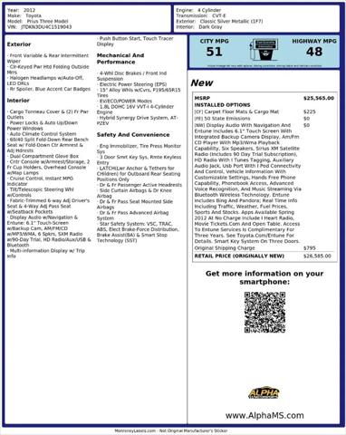 2012 Toyota Prius Three