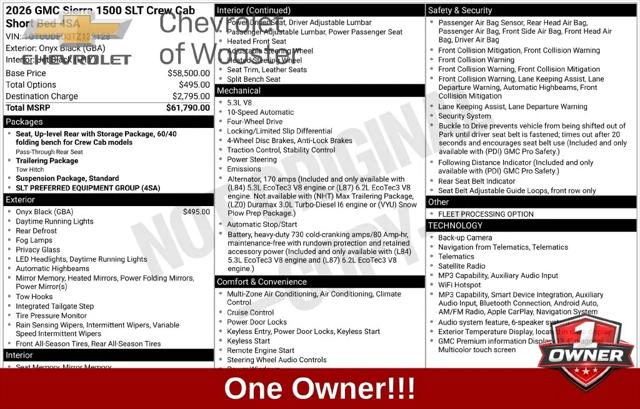 2026 GMC Sierra 1500 Crew Cab, Short Bed, SLT, 4WD for sale in Wooster, OH