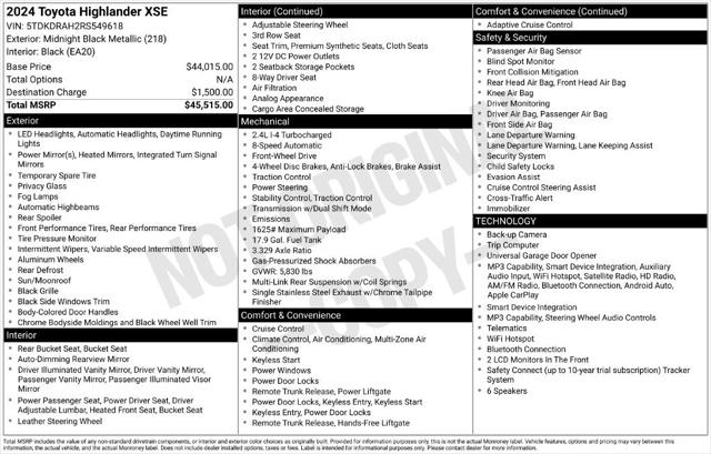 2024 Toyota Highlander XSE 2024 Toyota Highlander XSE