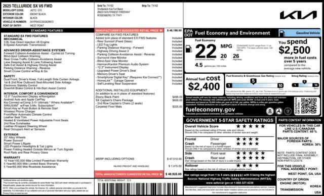 2025 Kia Telluride SX for sale in BAYTOWN, TX