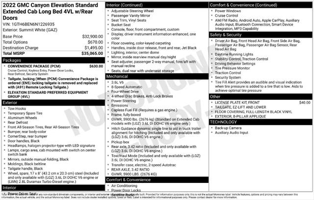 2022 GMC Canyon 4WD Extended Cab Elevation Standard