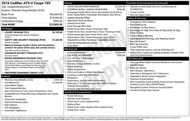 2016 Cadillac ATS-V Base 2016 Cadillac ATS-V Base