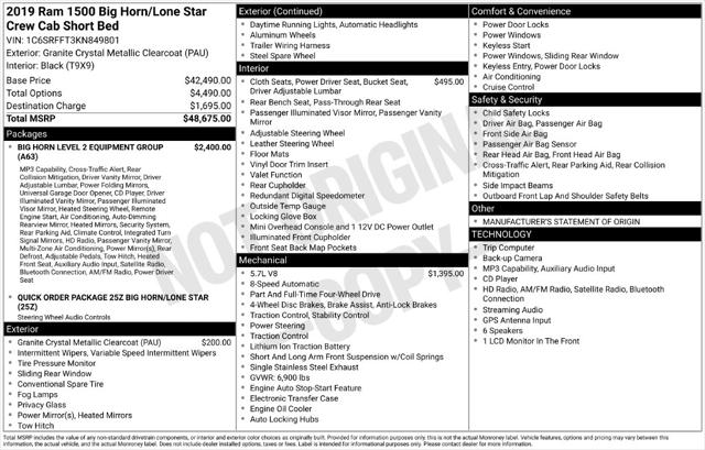 Used 2019 RAM 1500 Big Horn/Lone Star Crew Cab 4x4 57" Box For Sale in Muscle Shoals, AL