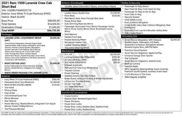 2021 RAM 1500 Laramie Crew Cab 4x4 57 Box 2021 RAM 1500 Laramie Crew Cab 4x4 57 Box