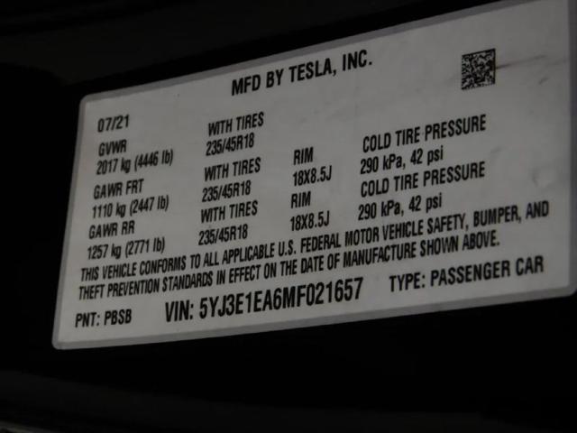 2021 Tesla Model 3 Standard Range Plus Rear-Wheel Drive