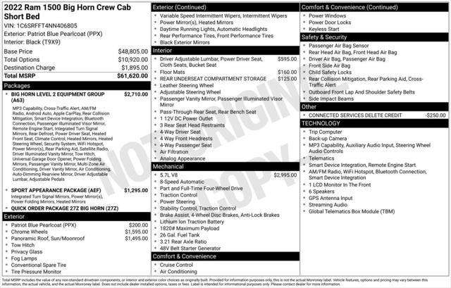 2022 RAM 1500 Big Horn Crew Cab 4x4 57 Box 2022 RAM 1500 Big Horn Crew Cab 4x4 57 Box