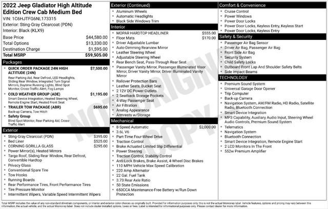 2022 Jeep Gladiator High Altitude 4x4 2022 Jeep Gladiator High Altitude 4x4