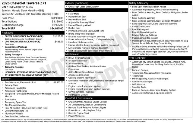 2026 Chevrolet Traverse AWD Z71 2026 Chevrolet Traverse AWD Z71