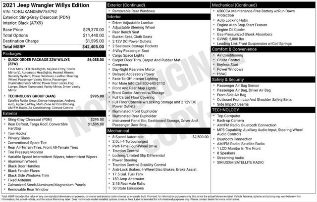 2021 Jeep Wrangler Willys 4x4 2021 Jeep Wrangler Willys 4x4