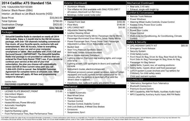 2014 Cadillac ATS Standard 2014 Cadillac ATS Standard
