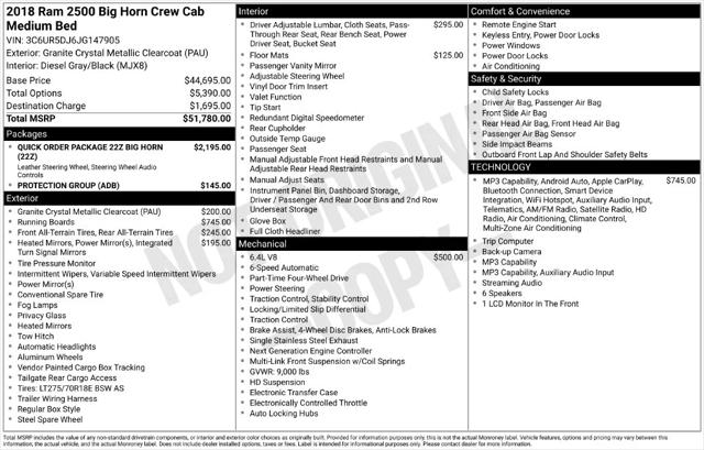 2018 RAM 2500 Big Horn Crew Cab 4x4 64 Box