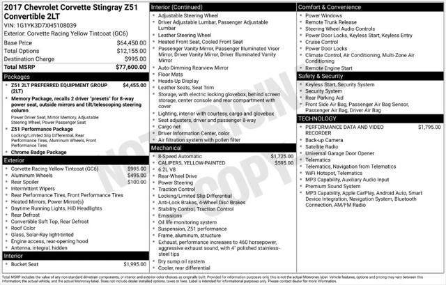 2017 Chevrolet Corvette Stingray Z51 2017 Chevrolet Corvette Stingray Z51